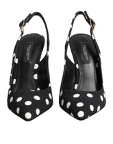 Dolce & Gabbana Black White Dotted Stiletto Slingback Shoes